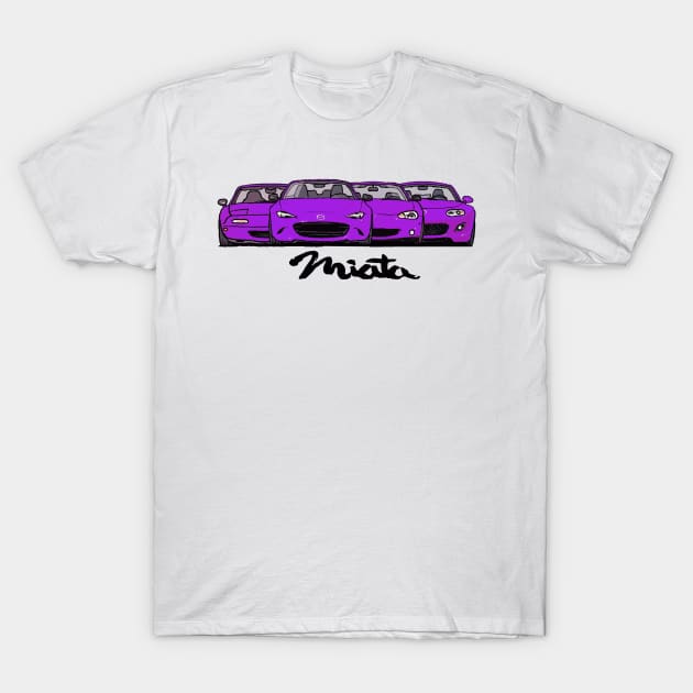 MX5 Miata Generations Purple T-Shirt by Woreth